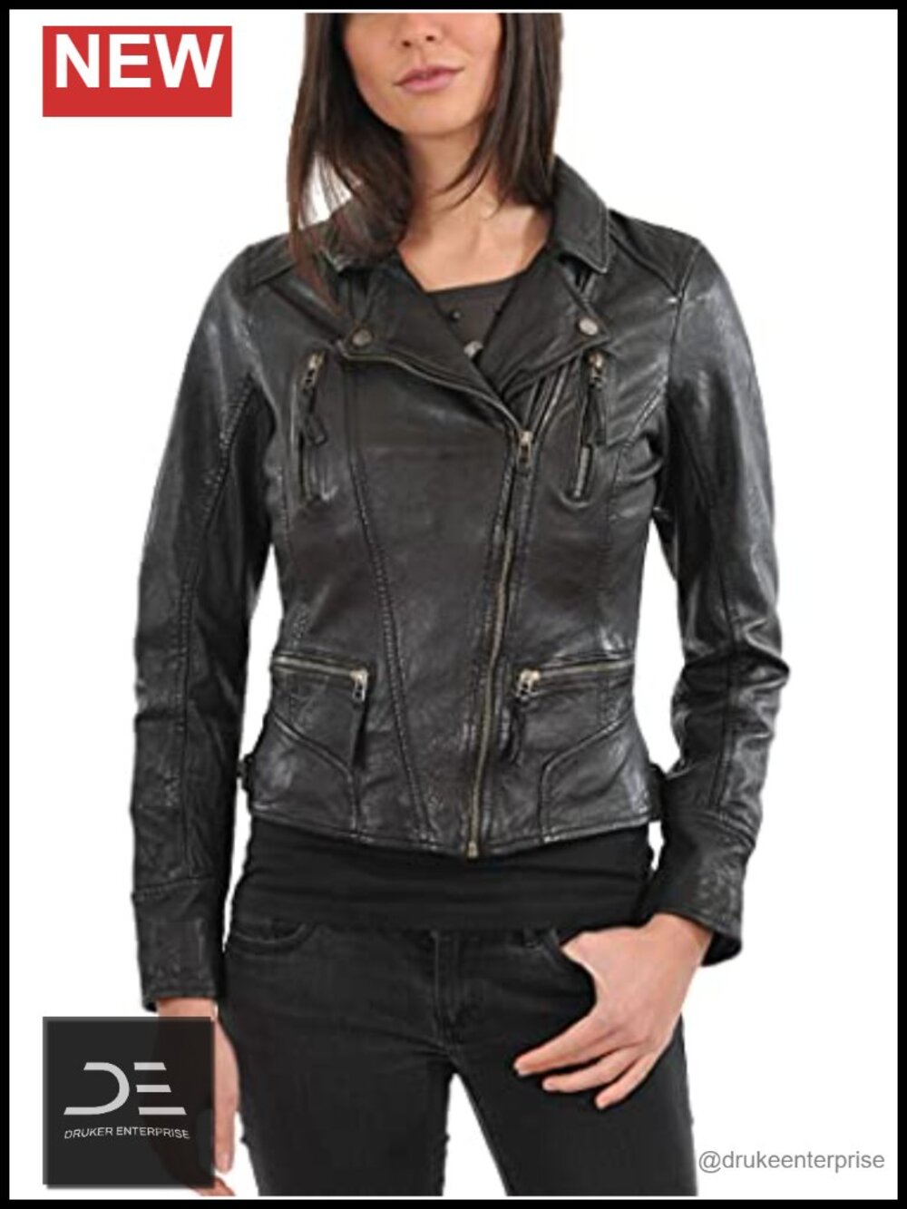 Lambskin Nappa Leather Asymmetric Motorcycle Jacket Zipper Pockets